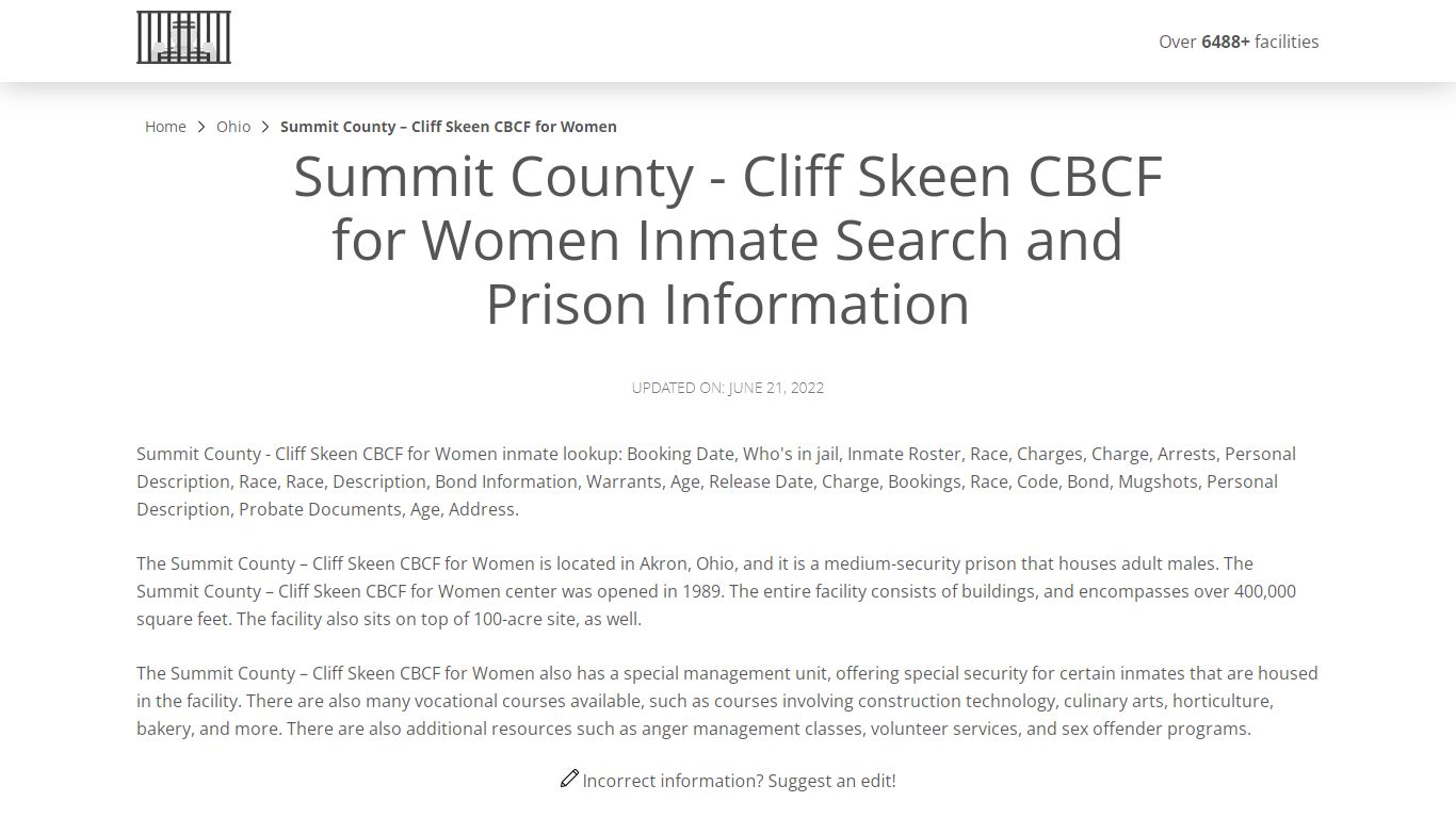 Summit County - Cliff Skeen CBCF for Women Inmate Search ...